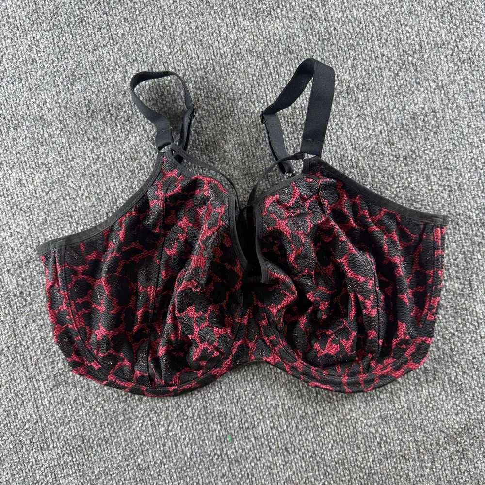Elomi Balconette Bra Womens 42J Black Red Animal Print Lace Underwire EL4260BLK